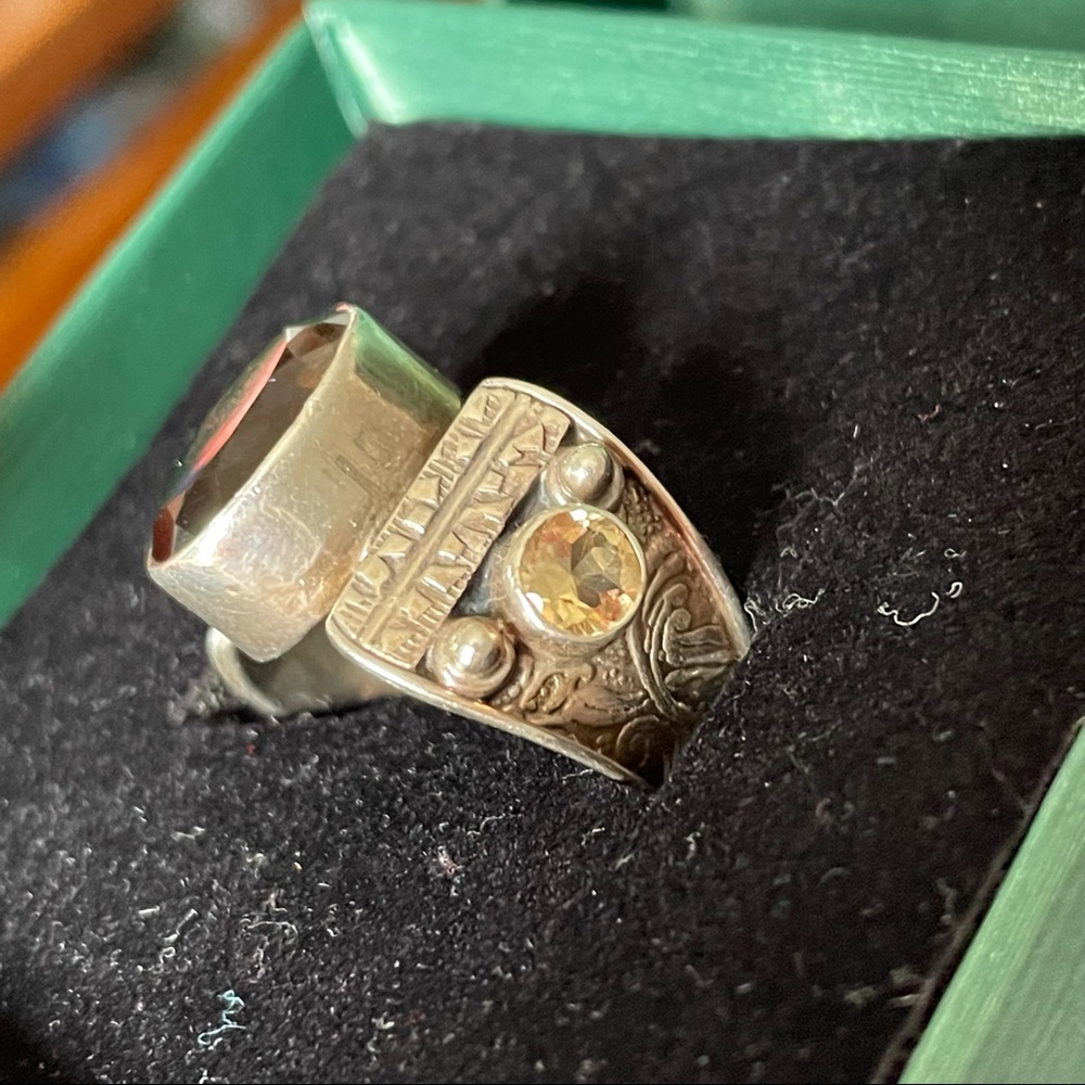 Amber & Silver Statement Ring - image 3